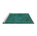 Sideview of Machine Washable Abstract Turquoise Modern Area Rugs, wshabs887turq