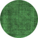 Round Abstract Emerald Green Modern Rug, abs887emgrn