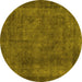 Round Machine Washable Abstract Yellow Modern Rug, wshabs887yw