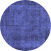 Round Machine Washable Abstract Blue Modern Rug, wshabs887blu