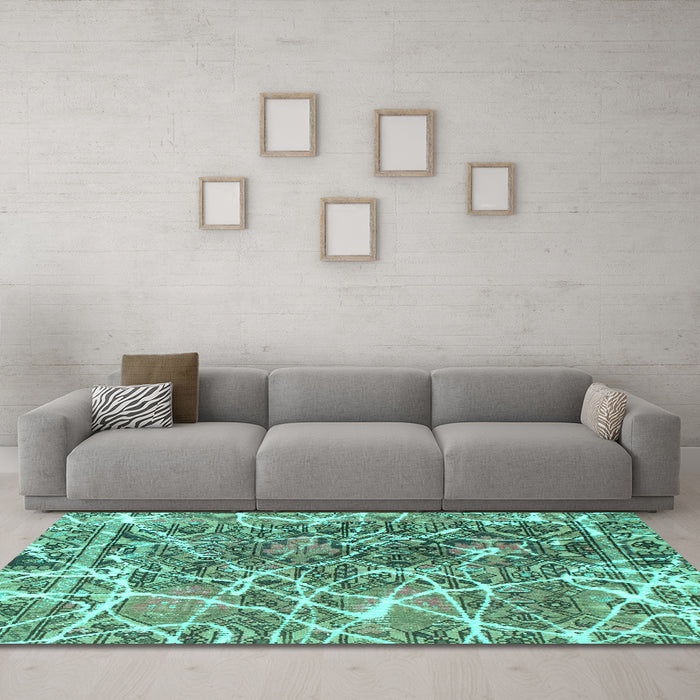 Machine Washable Abstract Turquoise Modern Area Rugs in a Living Room,, wshabs888turq