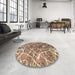 Round Machine Washable Abstract Brown Sugar Brown Rug in a Office, wshabs888