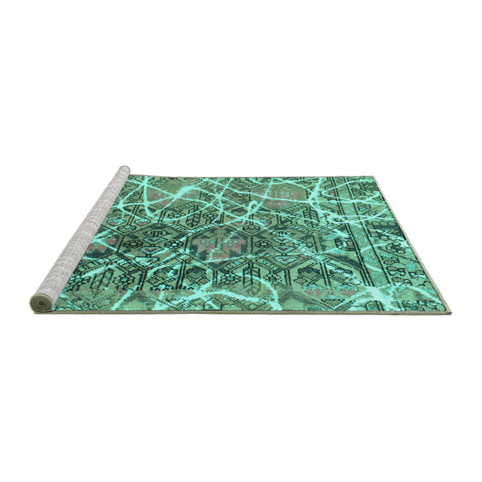 Sideview of Machine Washable Abstract Turquoise Modern Area Rugs, wshabs888turq