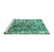 Sideview of Machine Washable Abstract Turquoise Modern Area Rugs, wshabs888turq