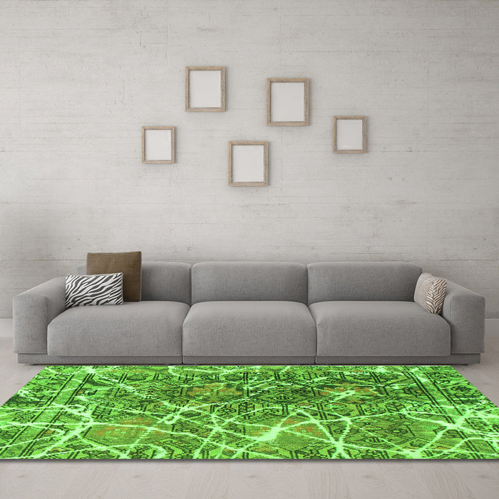 Machine Washable Abstract Green Modern Area Rugs in a Living Room,, wshabs888grn