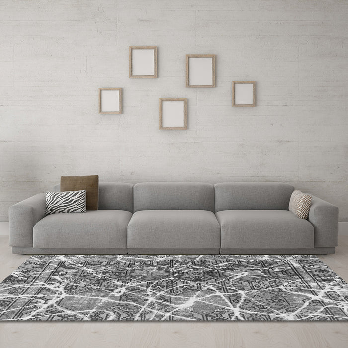 Machine Washable Abstract Gray Modern Rug in a Living Room,, wshabs888gry