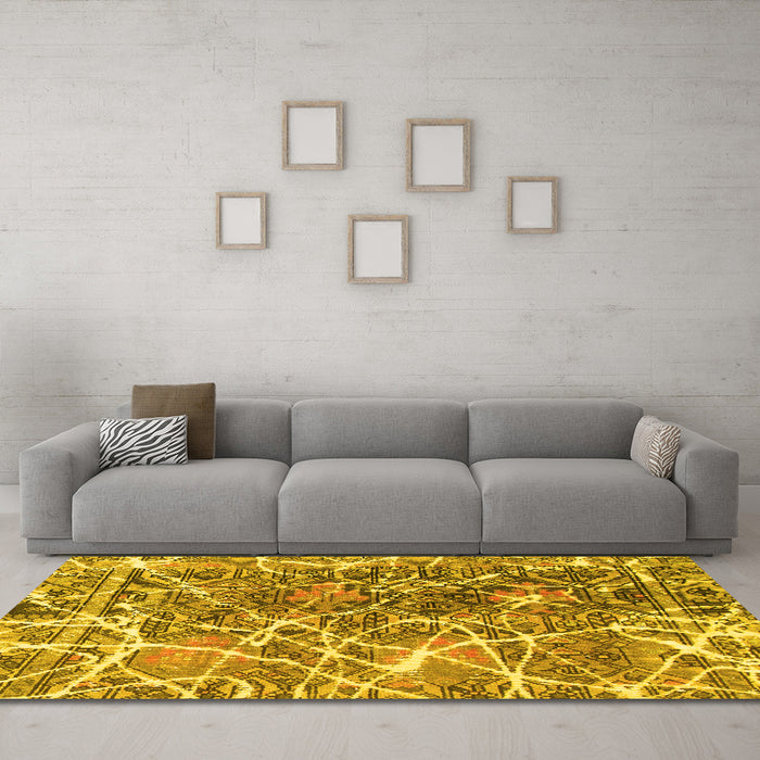 Machine Washable Abstract Yellow Modern Rug in a Living Room, wshabs888yw