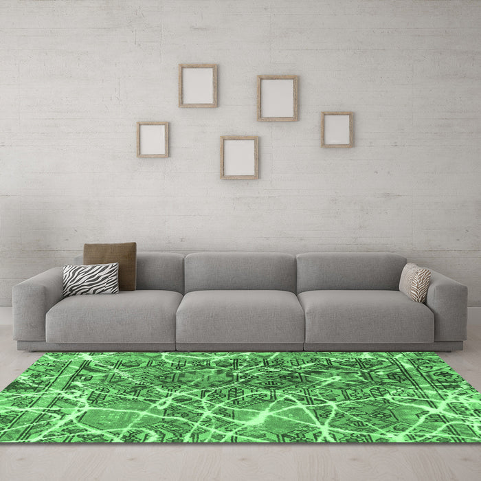 Machine Washable Abstract Emerald Green Modern Area Rugs in a Living Room,, wshabs888emgrn