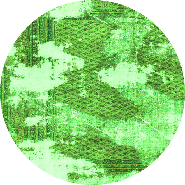 Round Machine Washable Abstract Green Modern Area Rugs, wshabs889grn