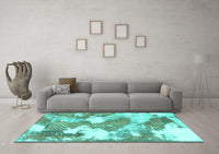 Machine Washable Abstract Turquoise Modern Rug, wshabs889turq