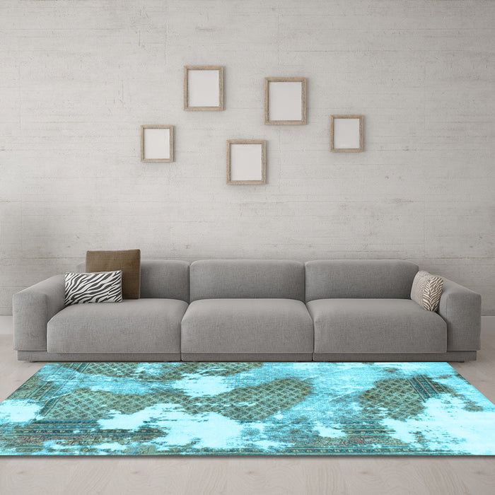 Machine Washable Abstract Light Blue Modern Rug in a Living Room, wshabs889lblu