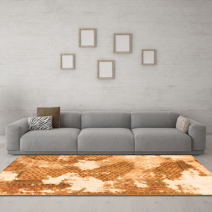 Machine Washable Abstract Orange Modern Area Rugs in a Living Room, wshabs889org