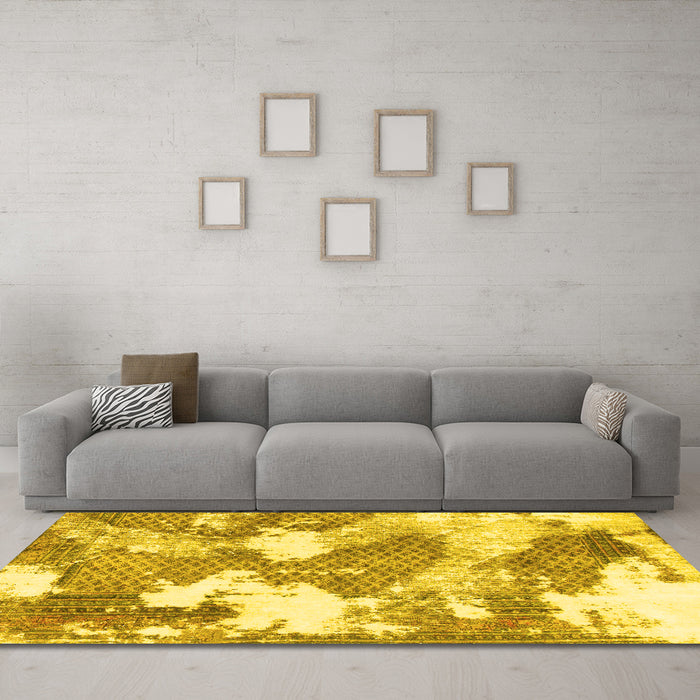 Machine Washable Abstract Yellow Modern Rug in a Living Room, wshabs889yw