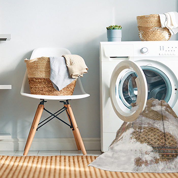 Machine Washable Abstract Dark Almond Brown Rug in a Washing Machine, wshabs889