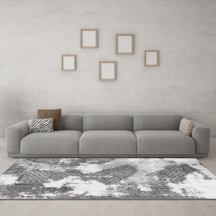 Machine Washable Abstract Gray Modern Rug in a Living Room,, wshabs889gry