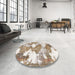 Round Abstract Dark Almond Brown Modern Rug in a Office, abs889