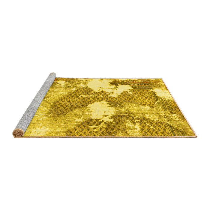 Sideview of Machine Washable Abstract Yellow Modern Rug, wshabs889yw