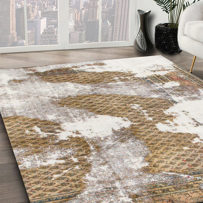 Abstract Dark Almond Brown Modern Rug in Family Room, abs889
