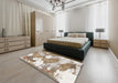 Abstract Dark Almond Brown Modern Rug in a Bedroom, abs889