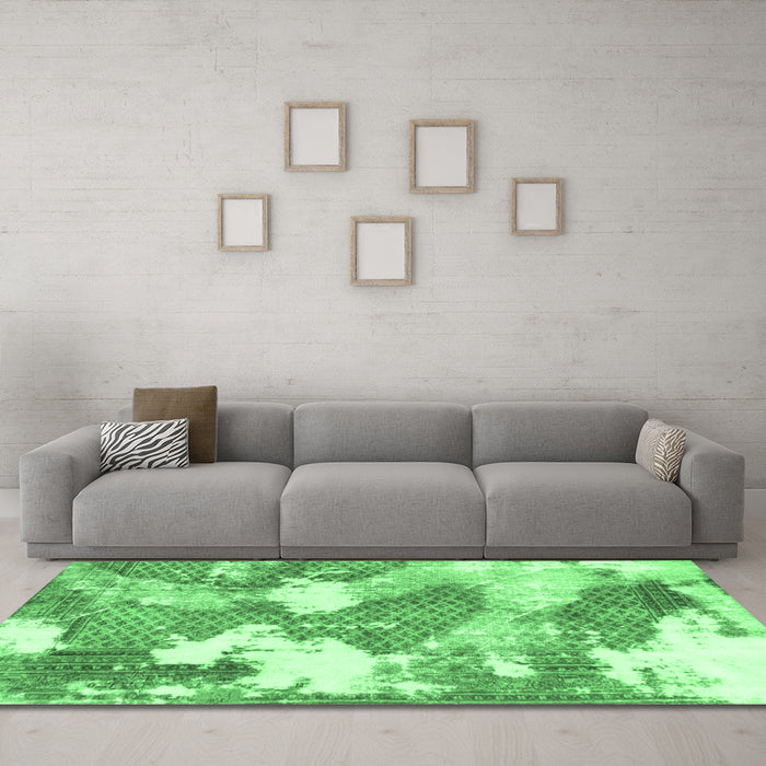 Machine Washable Abstract Emerald Green Modern Area Rugs in a Living Room,, wshabs889emgrn