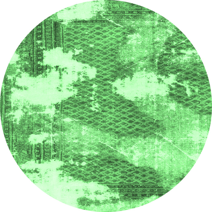 Round Abstract Emerald Green Modern Rug, abs889emgrn