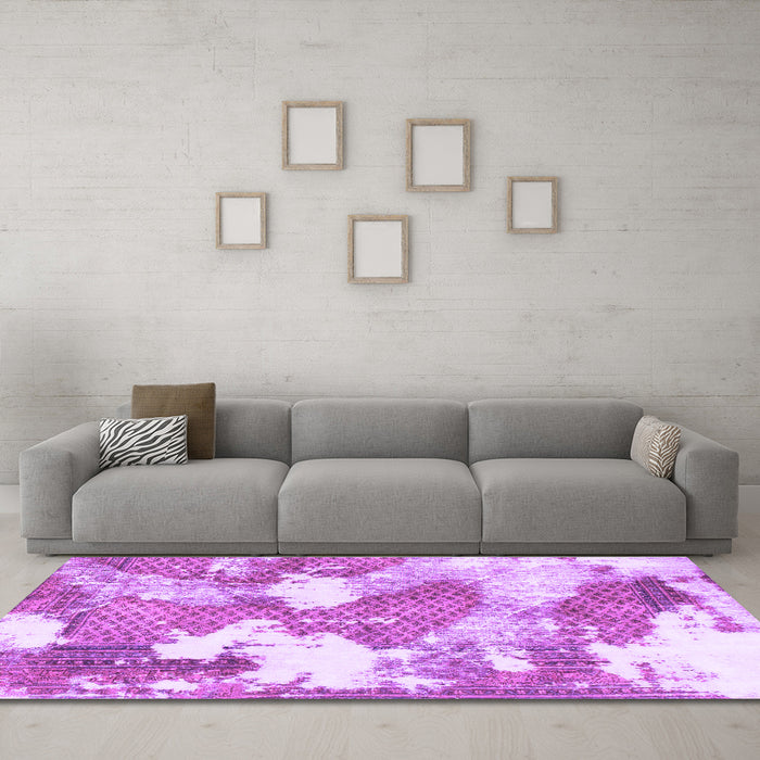 Machine Washable Abstract Purple Modern Area Rugs in a Living Room, wshabs889pur