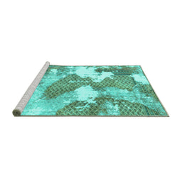 Sideview of Machine Washable Abstract Turquoise Modern Area Rugs, wshabs889turq