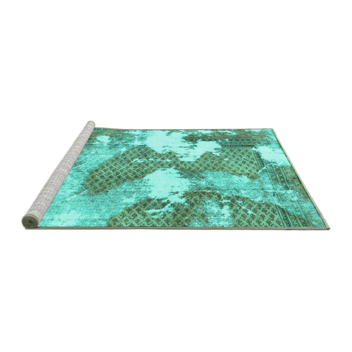Sideview of Machine Washable Abstract Turquoise Modern Area Rugs, wshabs889turq
