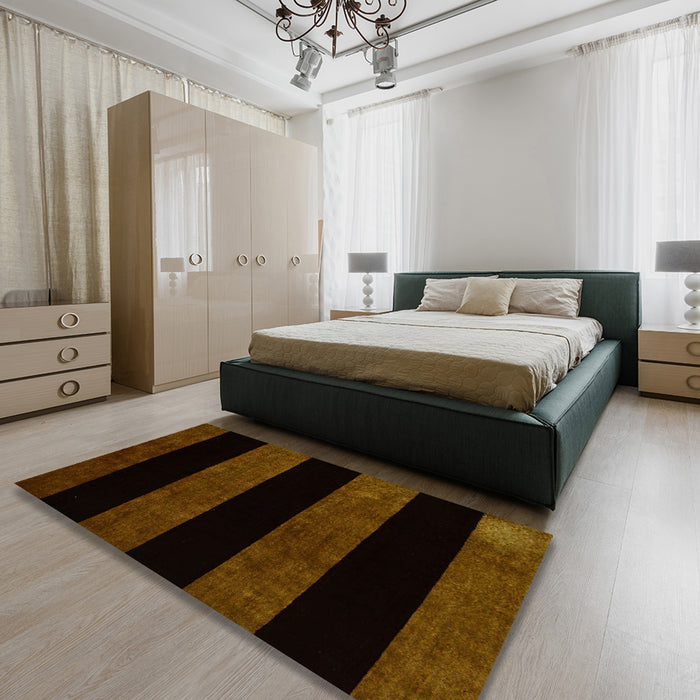 Machine Washable Abstract Saddle Brown Rug in a Bedroom, wshabs88