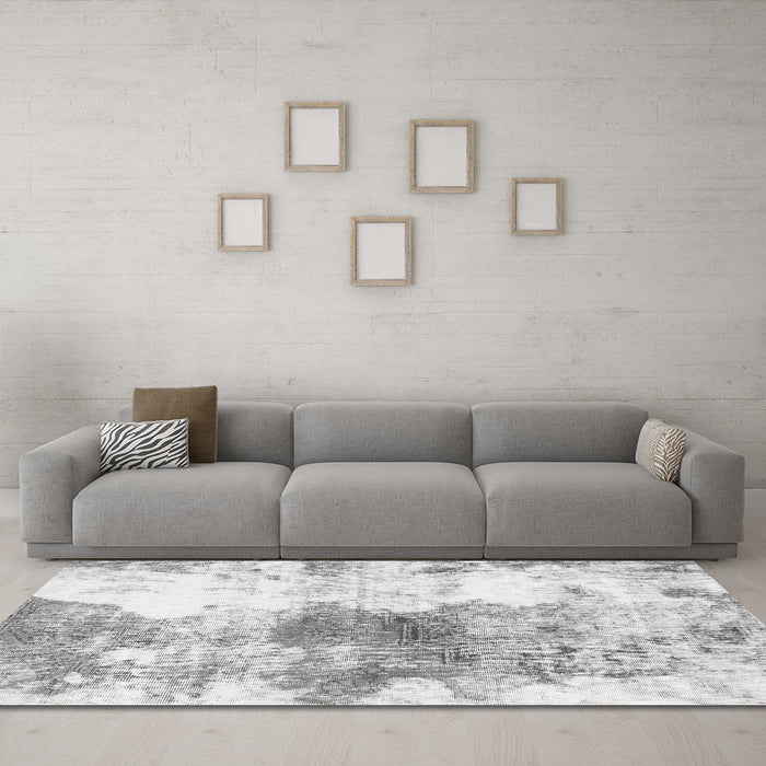 Machine Washable Abstract Gray Modern Rug in a Living Room,, wshabs890gry