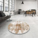 Round Abstract Gold Modern Rug in a Office, abs890