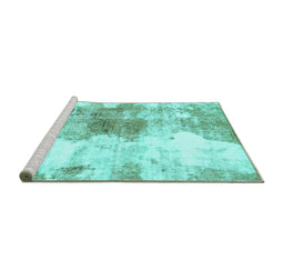 Sideview of Machine Washable Abstract Turquoise Modern Area Rugs, wshabs890turq
