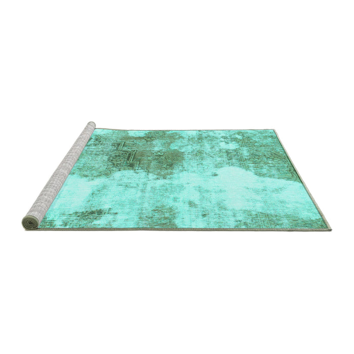 Sideview of Machine Washable Abstract Turquoise Modern Area Rugs, wshabs890turq