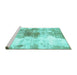 Sideview of Machine Washable Abstract Turquoise Modern Area Rugs, wshabs890turq