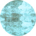 Round Abstract Light Blue Modern Rug, abs890lblu