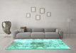 Machine Washable Abstract Turquoise Modern Area Rugs in a Living Room,, wshabs890turq