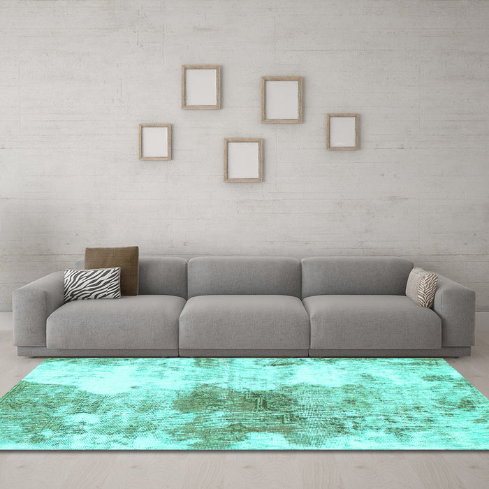 Machine Washable Abstract Turquoise Modern Area Rugs in a Living Room,, wshabs890turq