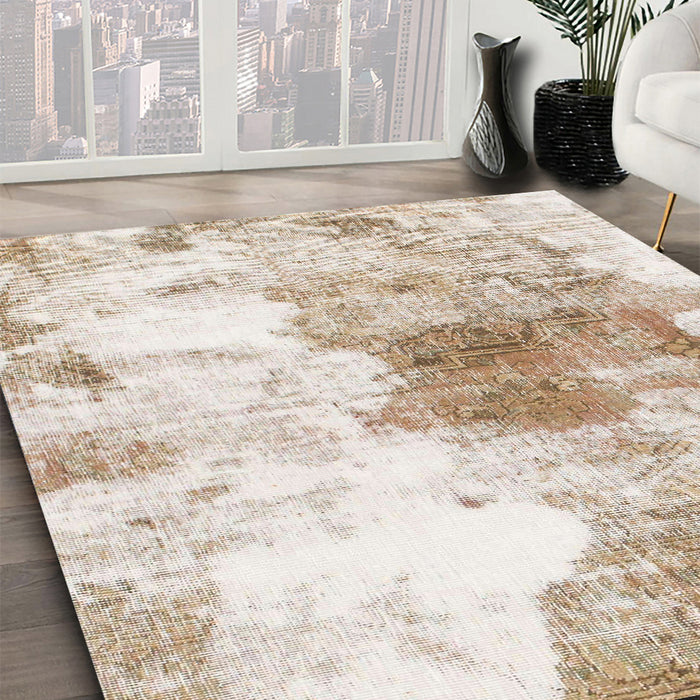 Abstract Gold Modern Rug in Family Room, abs890