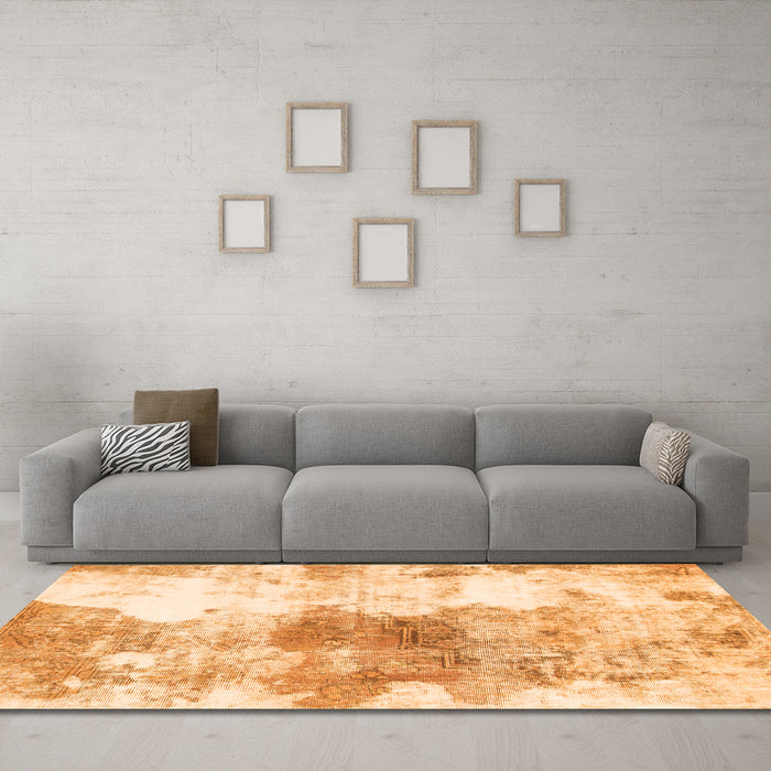 Machine Washable Abstract Orange Modern Area Rugs in a Living Room, wshabs890org