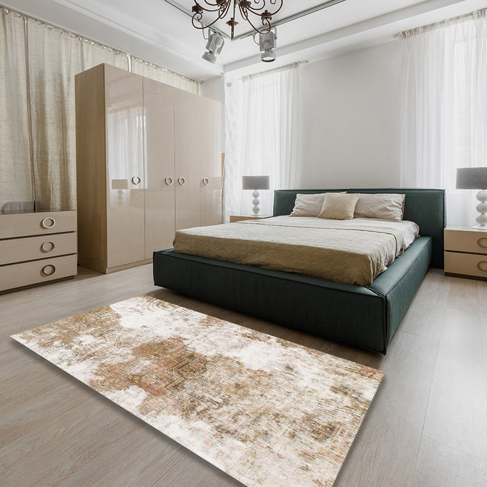 Machine Washable Abstract Gold Rug in a Bedroom, wshabs890