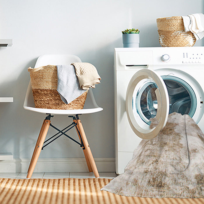 Machine Washable Abstract Gold Rug in a Washing Machine, wshabs890