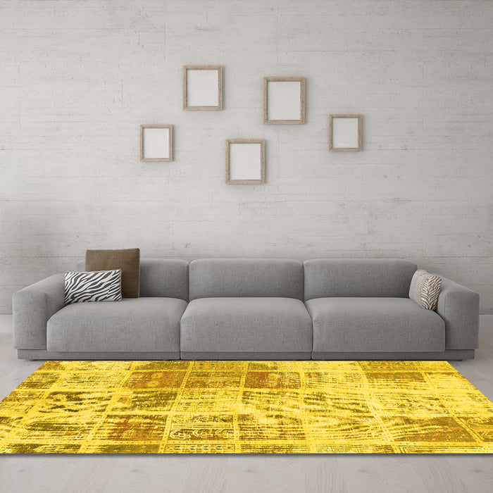 Machine Washable Abstract Yellow Modern Rug in a Living Room, wshabs891yw