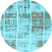 Round Abstract Light Blue Modern Rug, abs891lblu