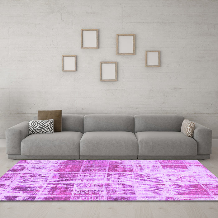 Machine Washable Abstract Purple Modern Area Rugs in a Living Room, wshabs891pur