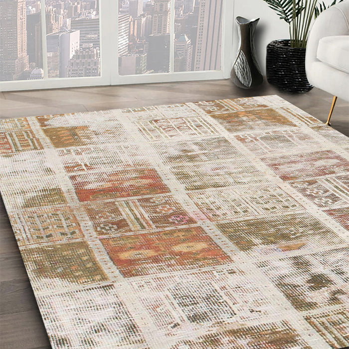 Abstract Orange Brown Modern Rug in Family Room, abs891