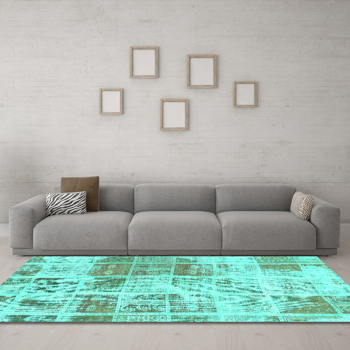 Machine Washable Abstract Turquoise Modern Area Rugs in a Living Room,, wshabs891turq