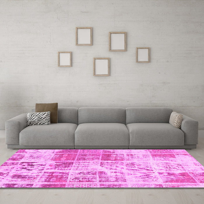 Machine Washable Abstract Pink Modern Rug in a Living Room, wshabs891pnk