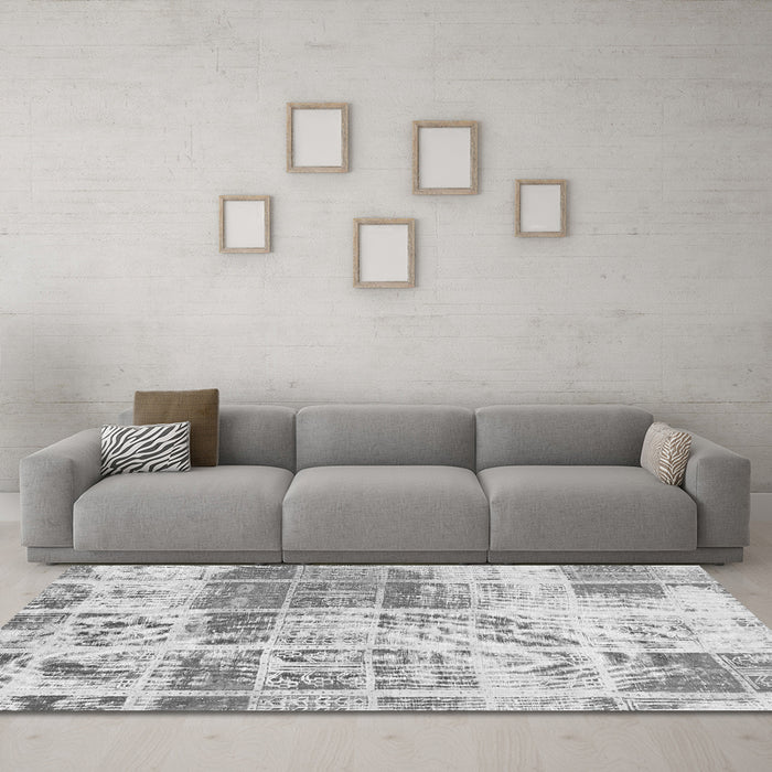 Machine Washable Abstract Gray Modern Rug in a Living Room,, wshabs891gry