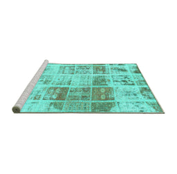Sideview of Machine Washable Abstract Turquoise Modern Area Rugs, wshabs891turq