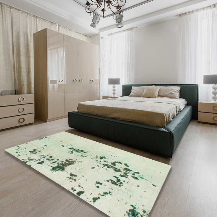 Abstract Green Modern Rug in a Bedroom, abs892